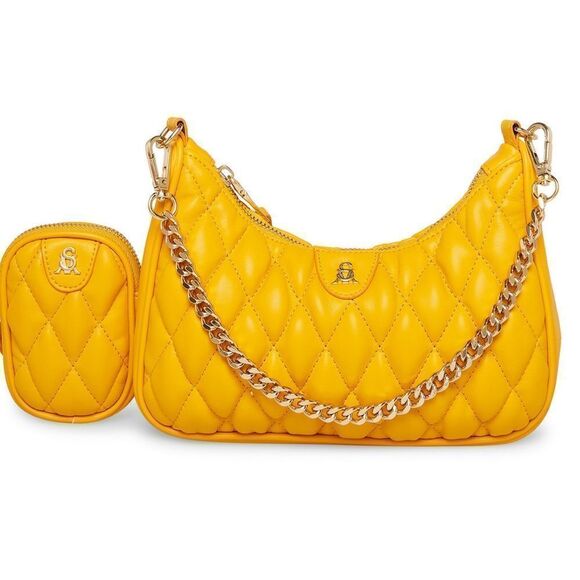 NWT Steve Madden (Bvital) Quilted Crossbody Bag w Air Pod Pouch - Yellow - Picture 1 of 16